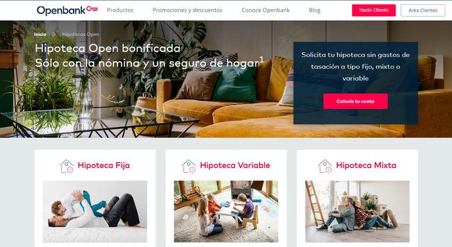 Openbank.es hipotecas: Sin gastos de tasación, Fija, Variable o Mixta