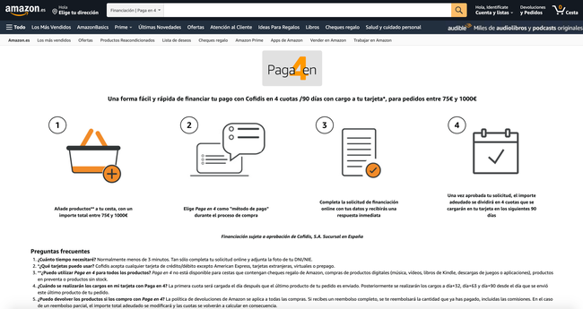 Paga en 4 de Amazon y Cofidis: No funciona y Opiniones